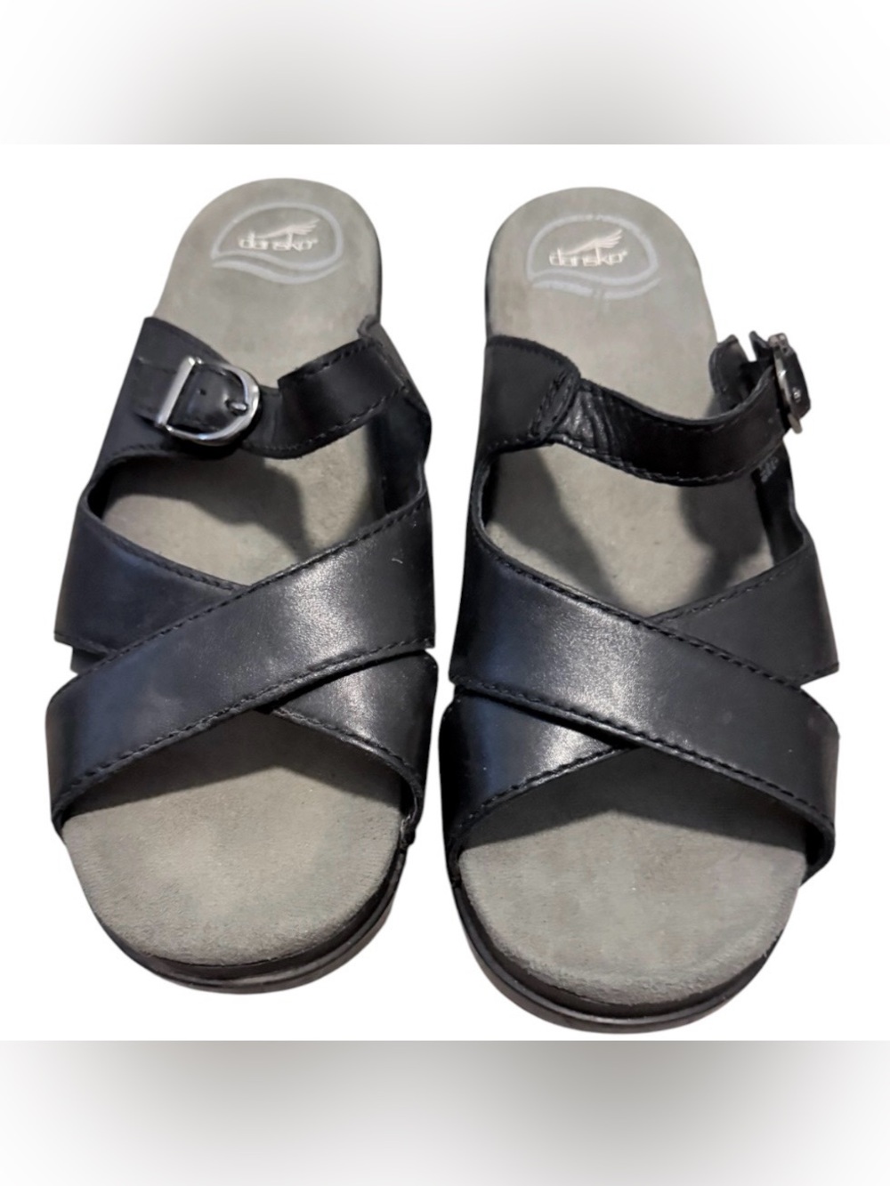 Dansko Sela women’s 10 black leather slide sandals with crisscross straps - Picture 7 of 9